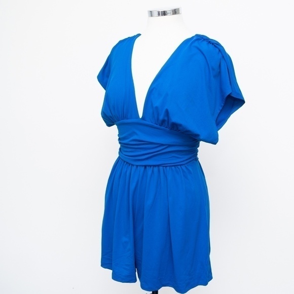 Susana Monaco Gathered V-Neck Stretch Romper | Sapphire Blue | L | NWT - Picture 10 of 12